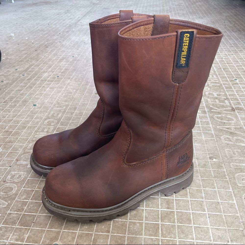 CAT Steel Toe Leather Work Boots | Pull-on Wellington Style